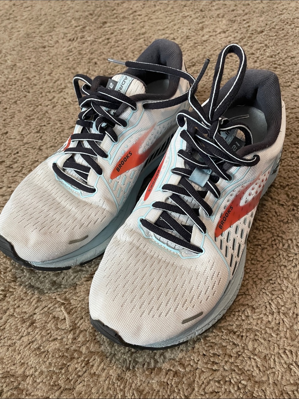 Brooks Women’s Athletic Shoes - White with Coral and Black Accents
